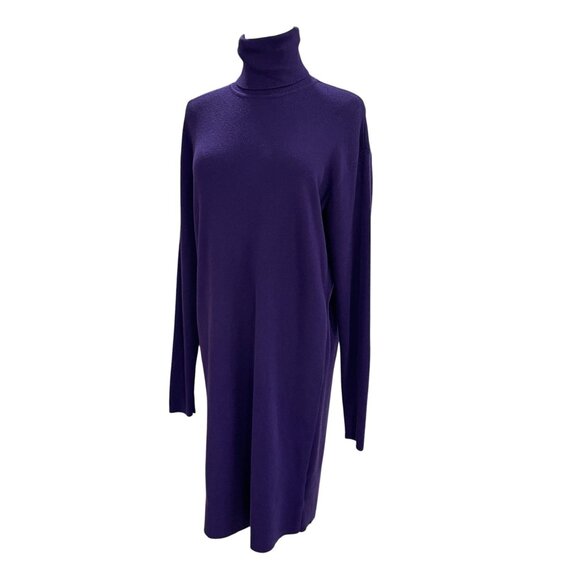 Michael Kors Oversized Sweater Dress Purple Turtleneck Cozy Fall Minimalist SZ S - Picture 5 of 9
